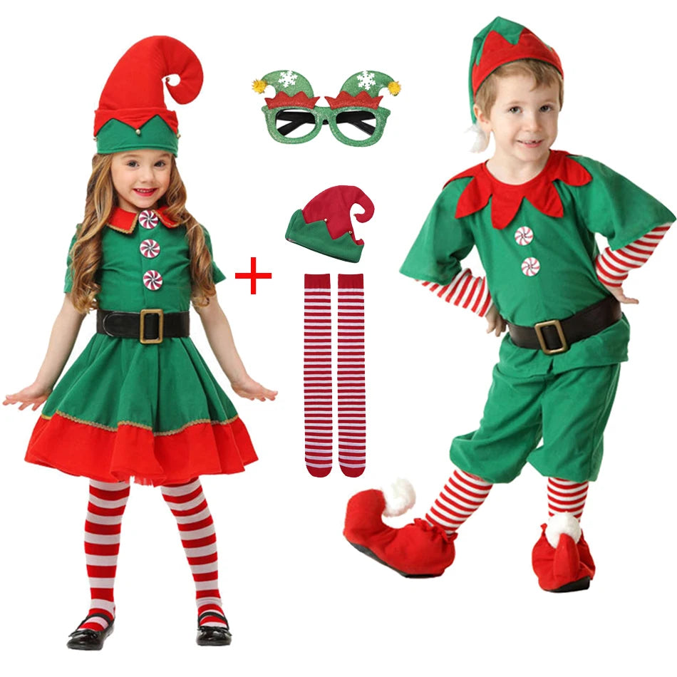 Kids Green Elf Santa Costume for Carnival Party