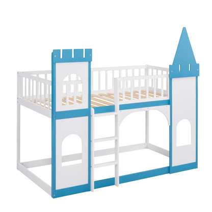 Twin Over Twin Castle Bunk Bed with Ladder childrensterritory
