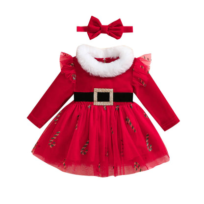 Baby Girls Christmas 2 Piece Dress &amp; Bow Headband