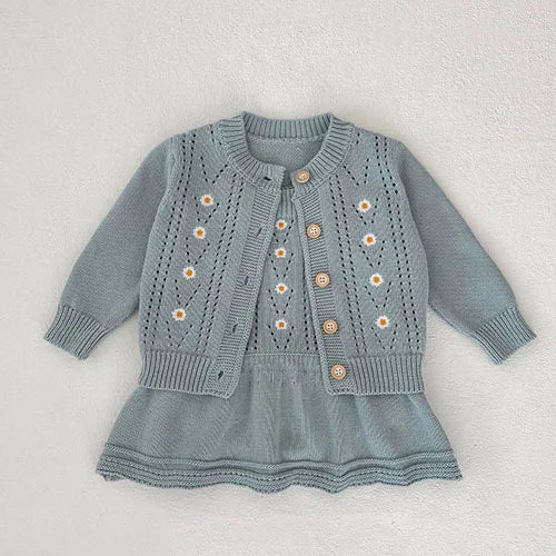 Baby Girl Hollow Out Knitwear Outfit Set