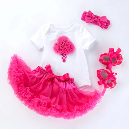 Baby Girls 4Pcs Birthday Outfit Sets/Ruffle Skirts+Romper