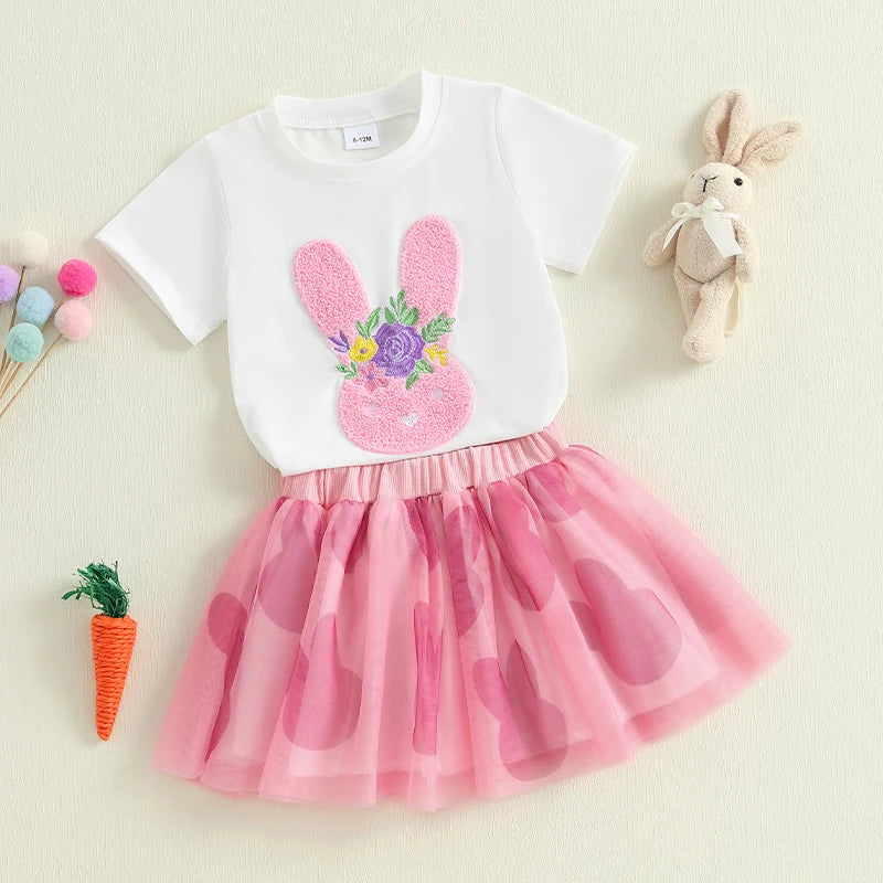 Rainbow Embroidery T-Shirt with Tulle Skirt Set for Little Girls