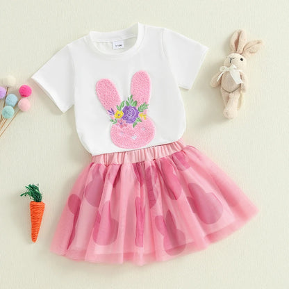 Rainbow Embroidery T-Shirt with Tulle Skirt Set for Little Girls childrensterritory
