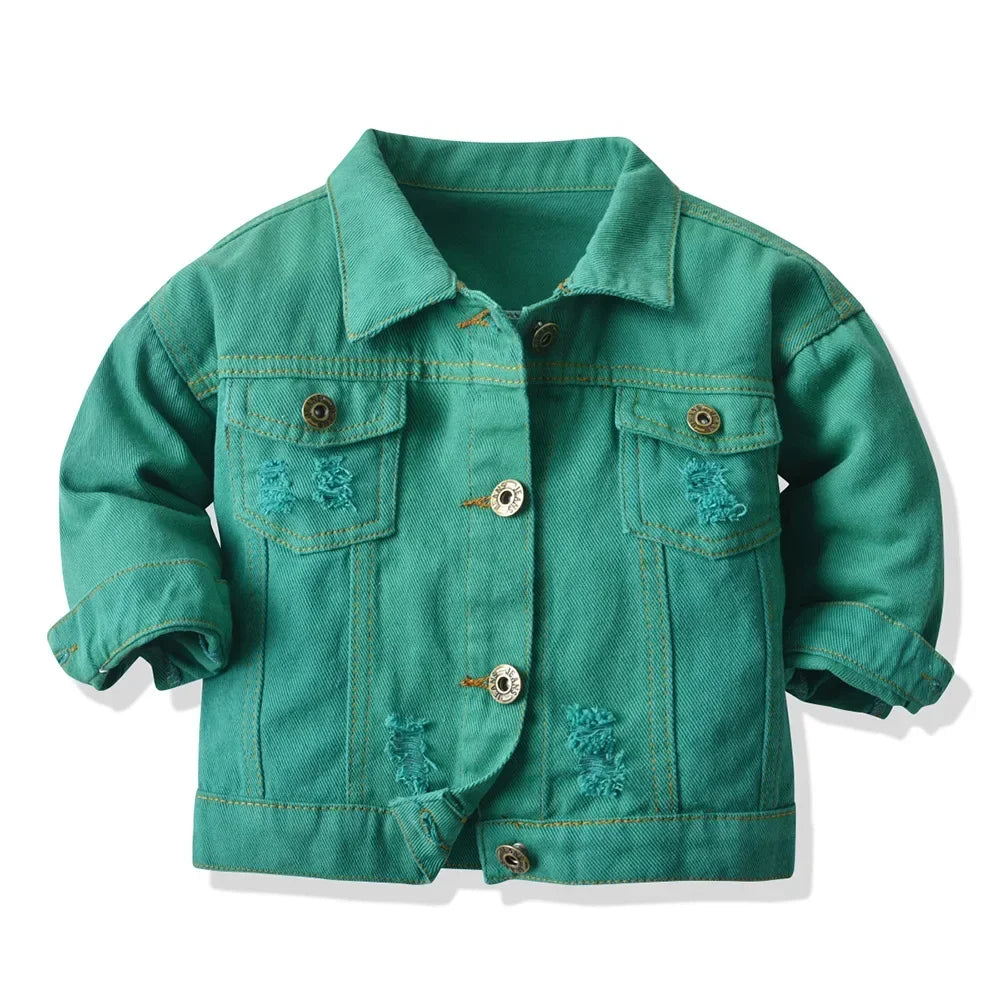 Candy Color Unhooded Denim Jacket for Little Boys Girls childrensterritory