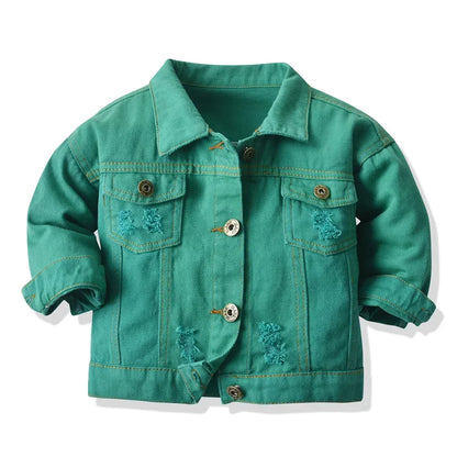 Candy Color Unhooded Denim Jacket for Little Boys Girls childrensterritory