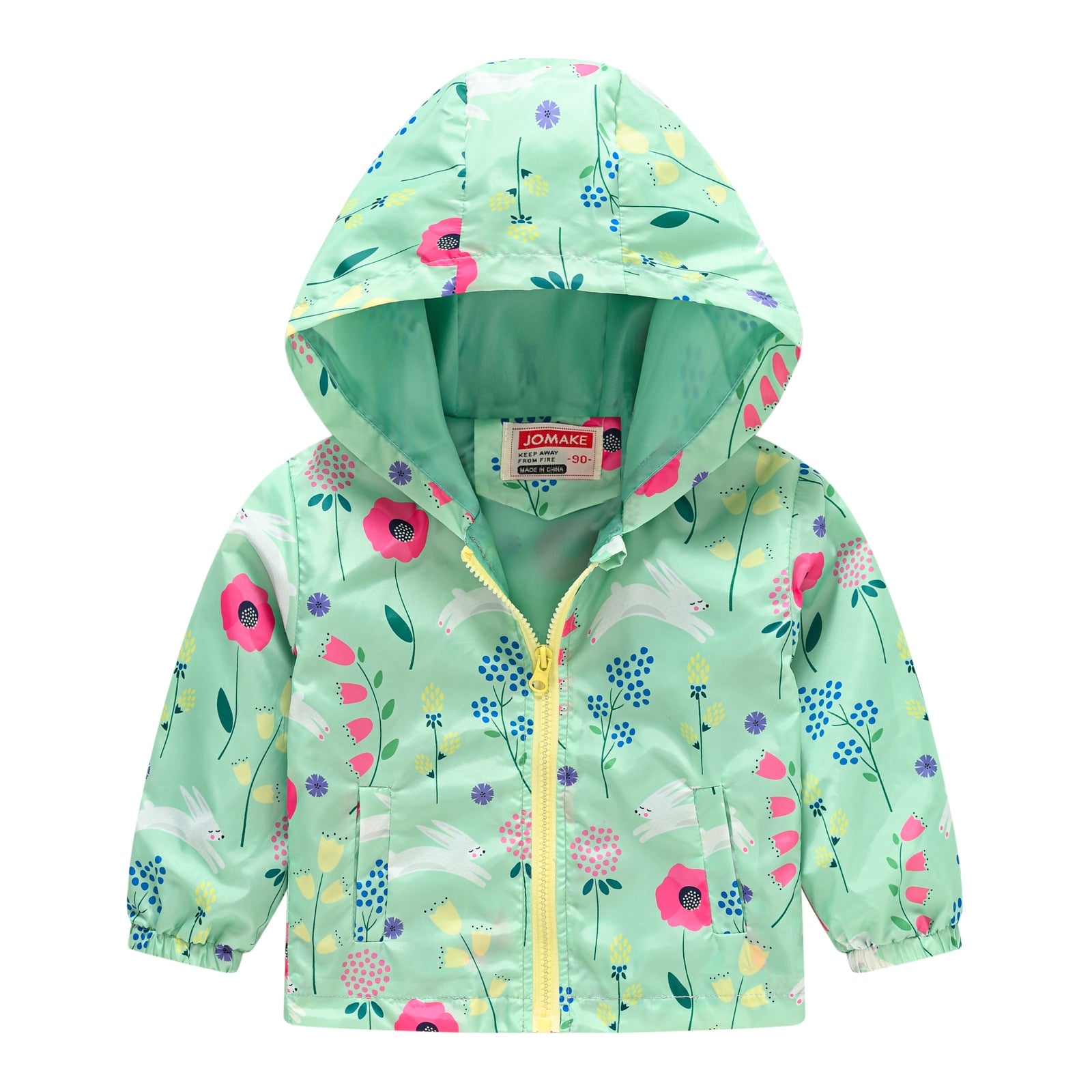 Kids Girls Colorful Cartoon Prints Windproof Hooded Jackets childrensterritory