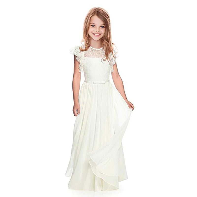 Lace Design Floor Length Girls Pageant Gowns