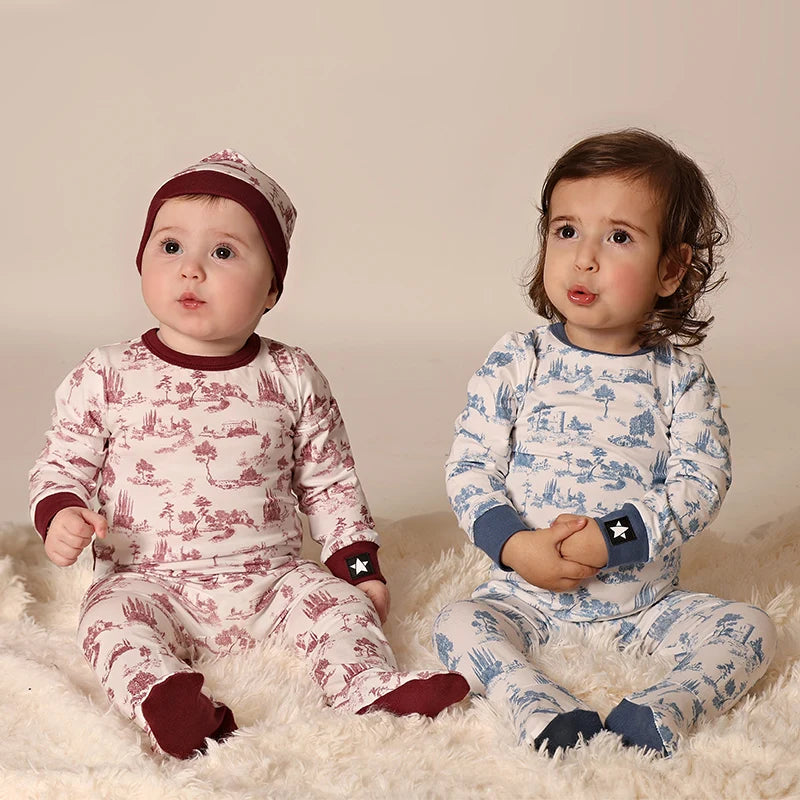 Baby and Kids Printed French Toile Cozy Pajamas and Footies