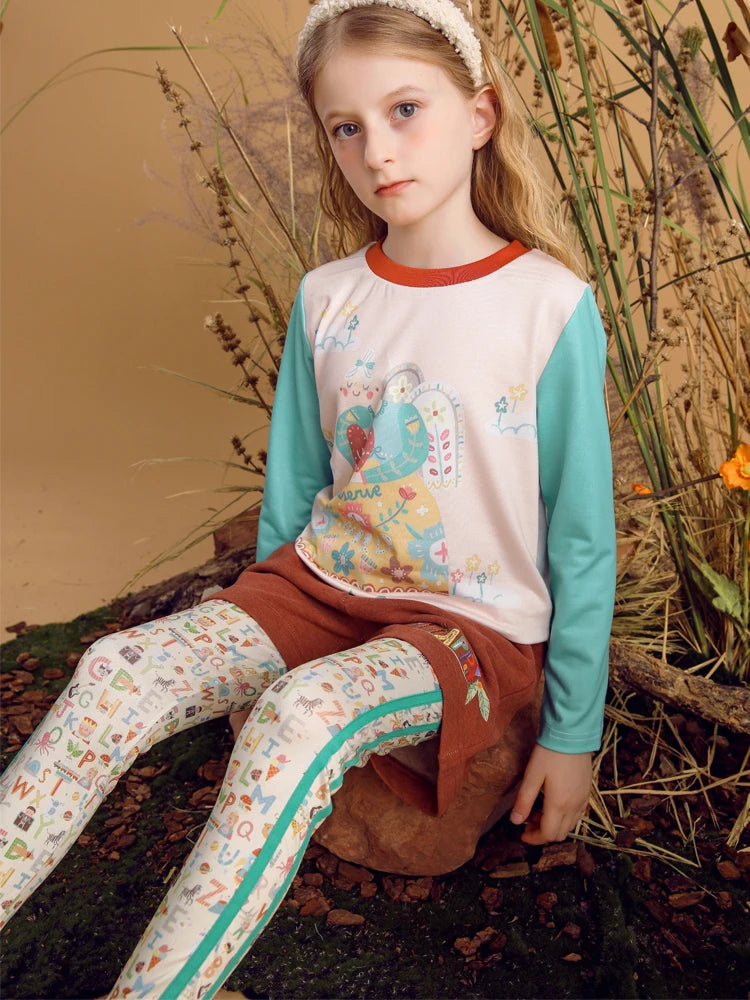 Girls Cartoon Printed Stretch Pants childrensterritory