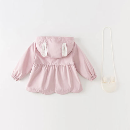 Kids Girls Rabbit Ear Design Pleated Overcoat childrensterritory