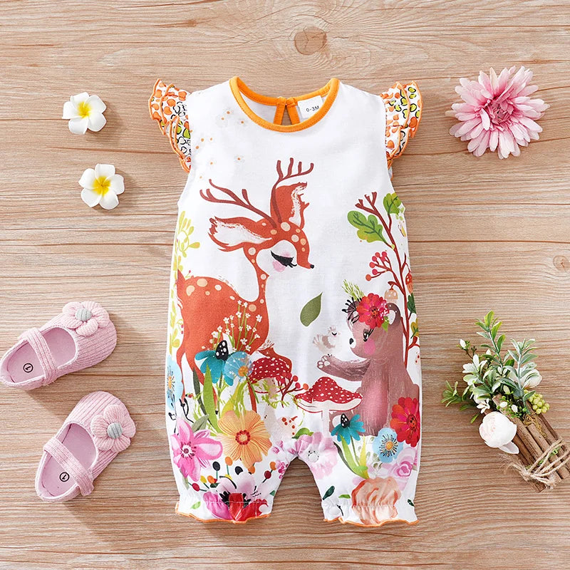 Cartoon Elf Deer Print Soft Cotton Baby Summer Romper childrensterritory