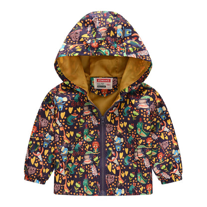 Little Boys Girls Cartoon Dinosaur Print Zipper Hooded Jackets childrensterritory