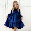 Kids Girls Velvet Long Sleeve Ruffle Hem Party Dresses childrensterritory