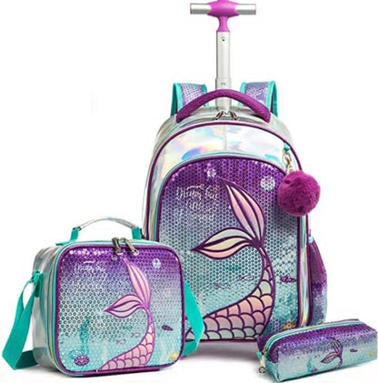 Sequin Design 3-in-1 Kids Trolley School Backpack Set for Girls childrensterritory