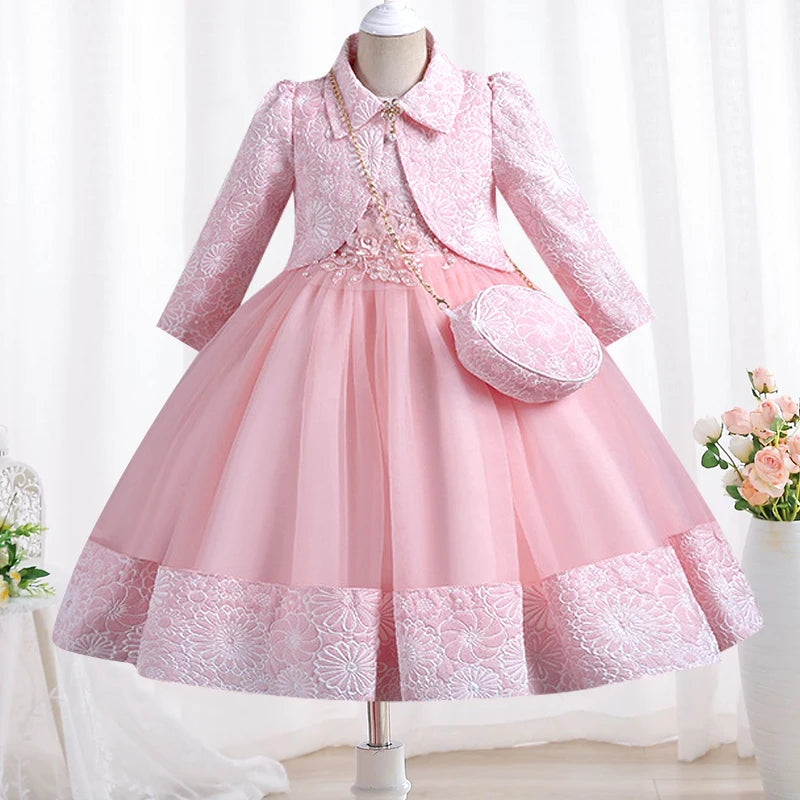 Elegant Long Sleeve Girls' Embroidery Flower Dresses