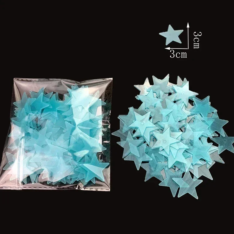 3D Fluorescent 50/1000Pcs Glow-in-the-Dark Stars Wall Stickers childrensterritory