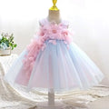 Girl Mesh Puffed Flower Design Light Color Birthday Dress