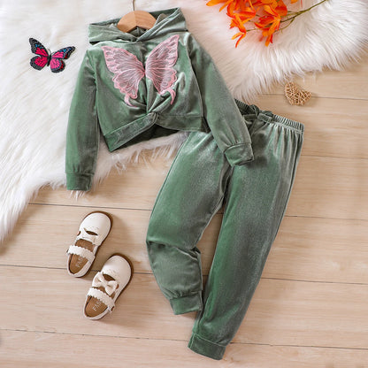 Kids Girls Hooded Butterfly Sweater with Long Pants Set childrensterritory