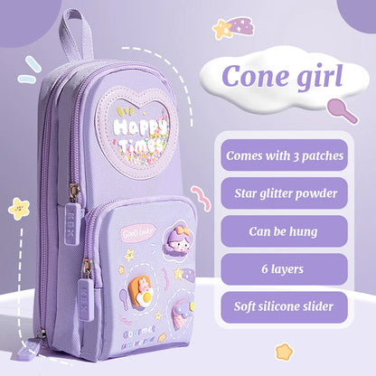 1pcs Patch Design Large Capacity Canvas Pencil Bag for Girls