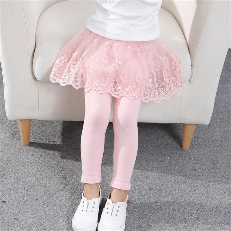Kids Girls Lace Design Slim Skirt Trousers