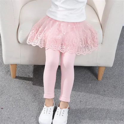 Kids Girls Lace Design Slim Skirt Trousers childrensterritory
