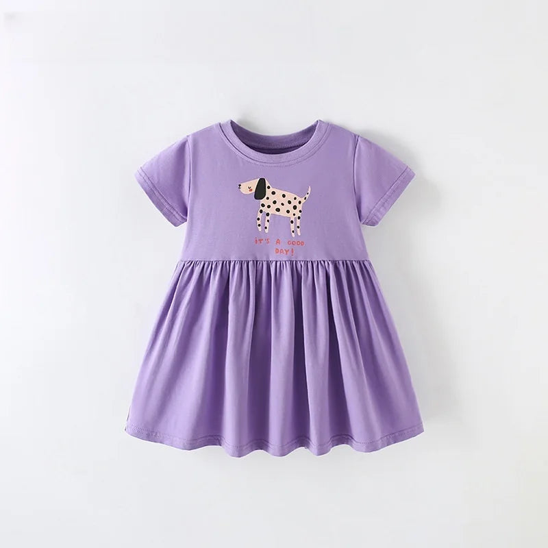 Kids Girls Cartoon Print Cotton Summer A-LINE Dresses