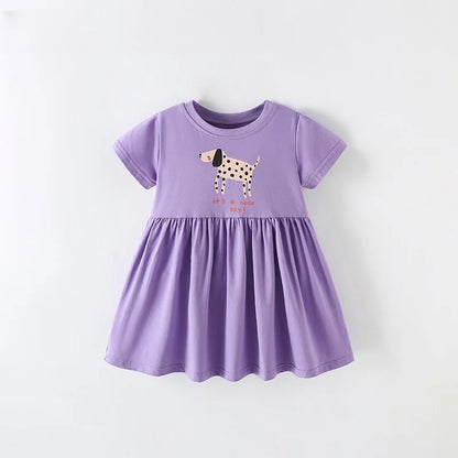 Kids Girls Cartoon Print Cotton Summer A-LINE Dresses