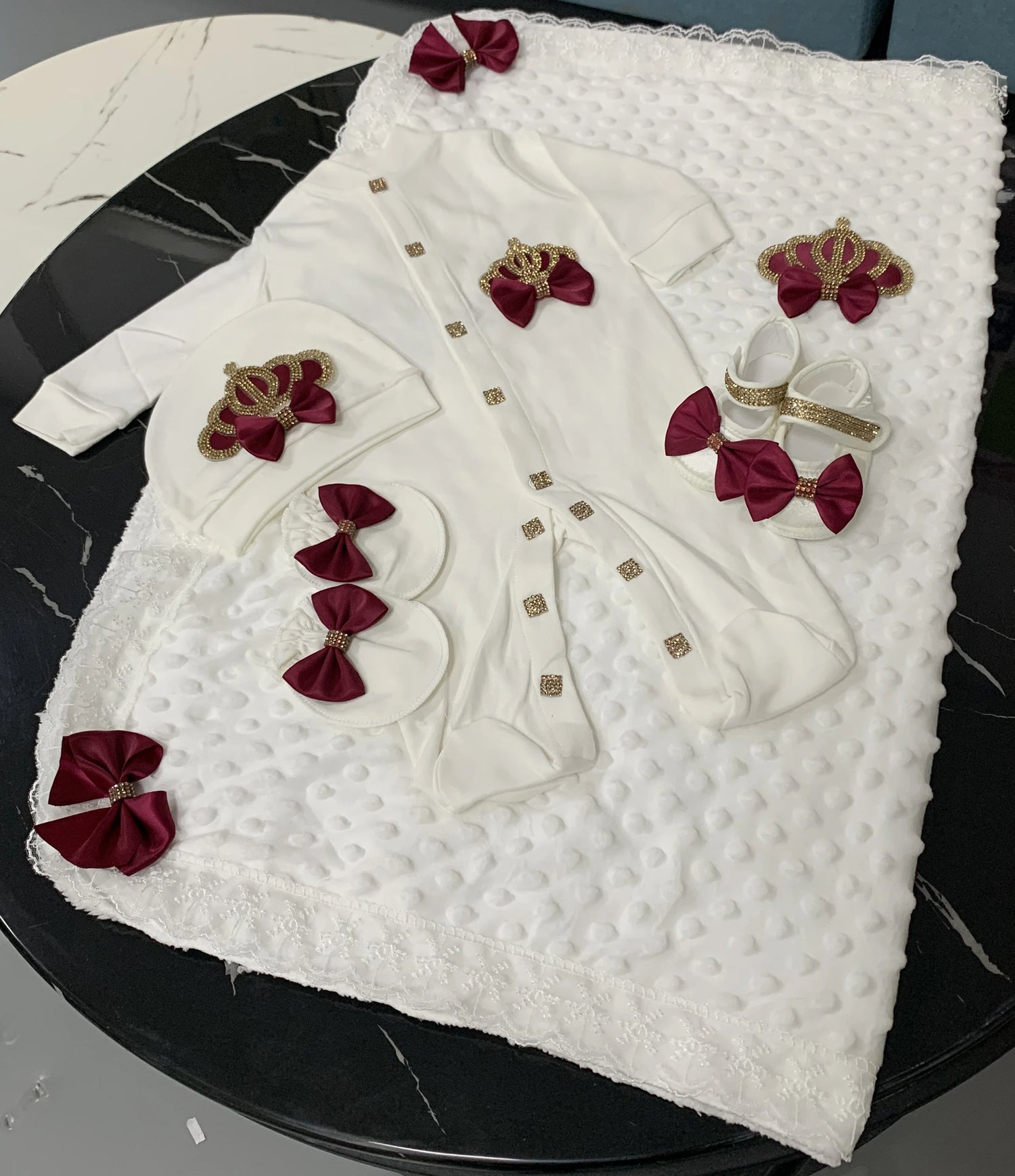 5pcs Sequin Bling Crown Design Baby Girl Welcome Home Outfits childrensterritory