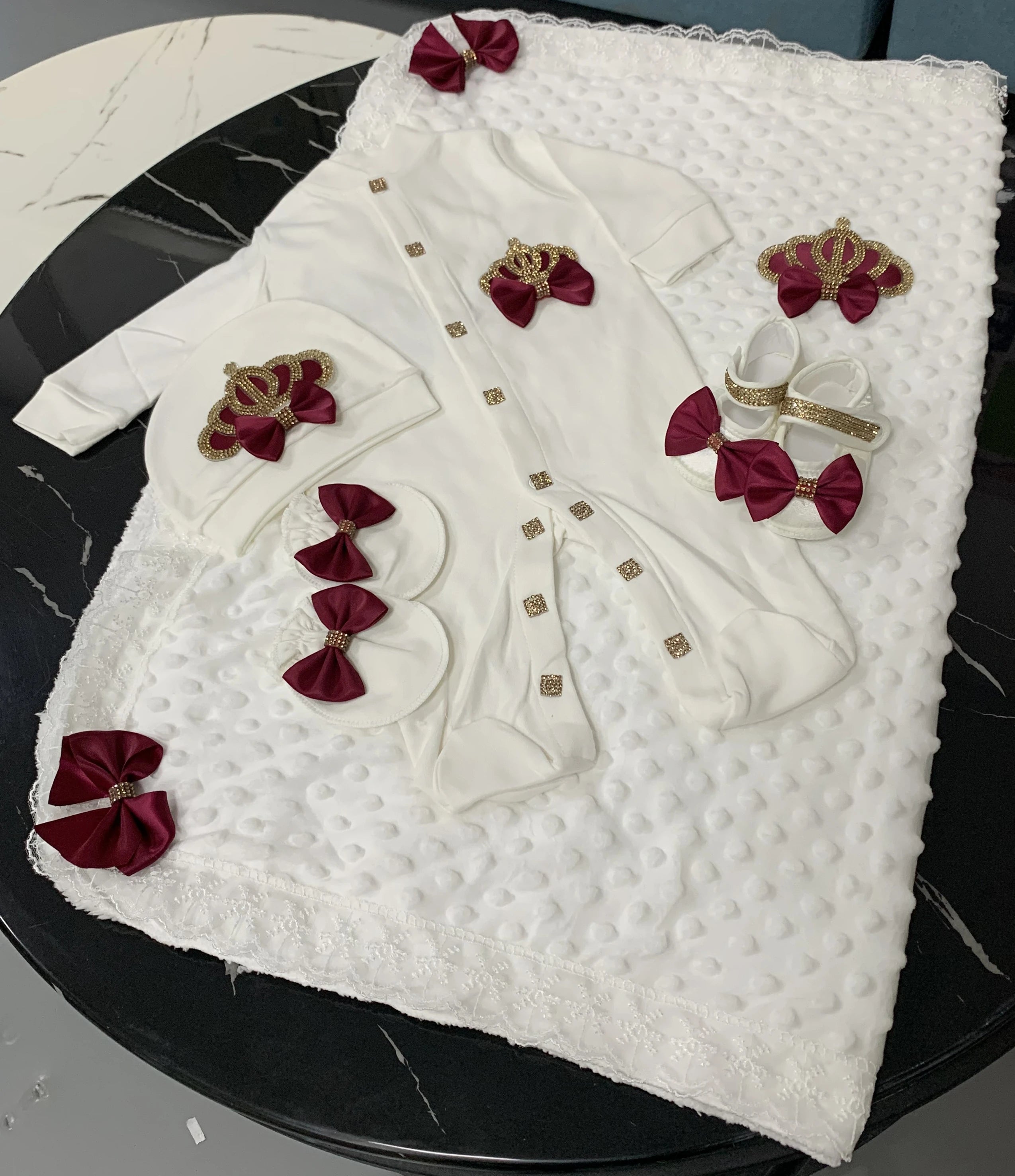 5pcs Sequin Bling Crown Design Baby Girl Welcome Home Outfits childrensterritory