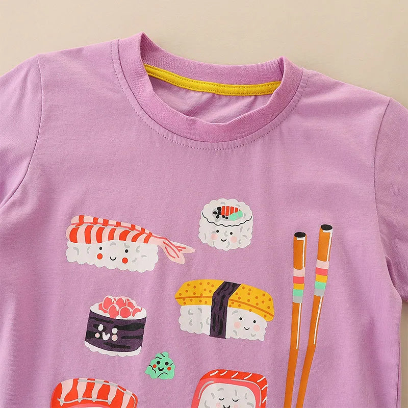 Cartoon Sushi Design Kids Girls Cotton Tops