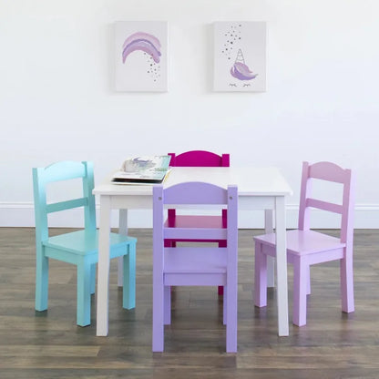 5 Piece Kids Wood Table and Chair Set for Playroom childrensterritory