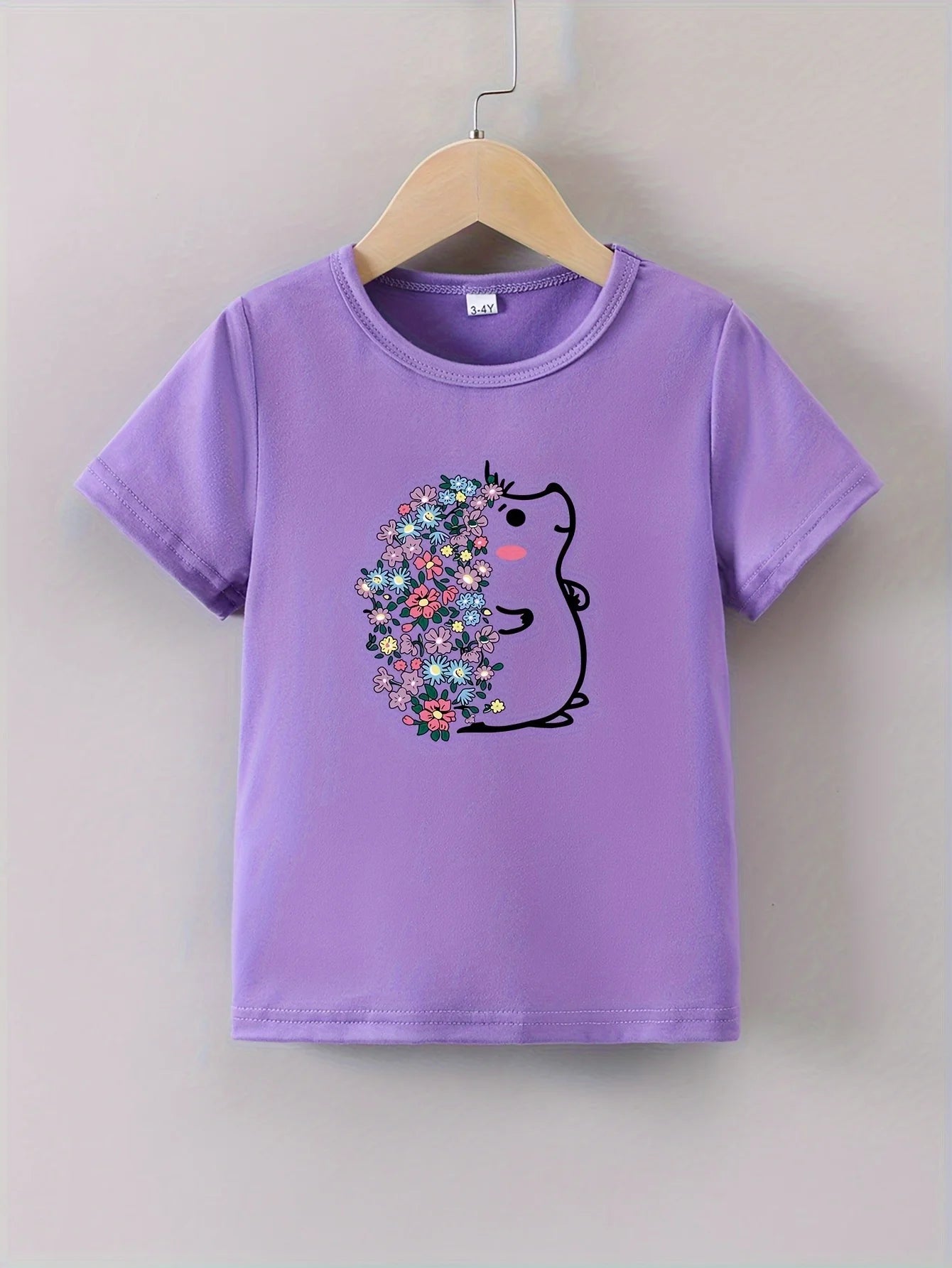 Short Sleeves Crew Neck Flower Printed T-Shirts For Girls