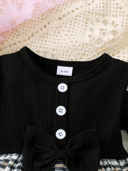Newborn Girl Checkered Print Bow Dress for Summer