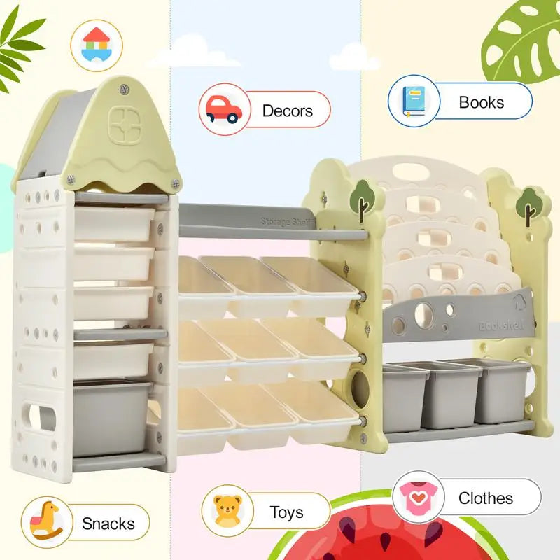 Kids 17 Bins Toy Storage Organizer with 5-Tier Bookshelf