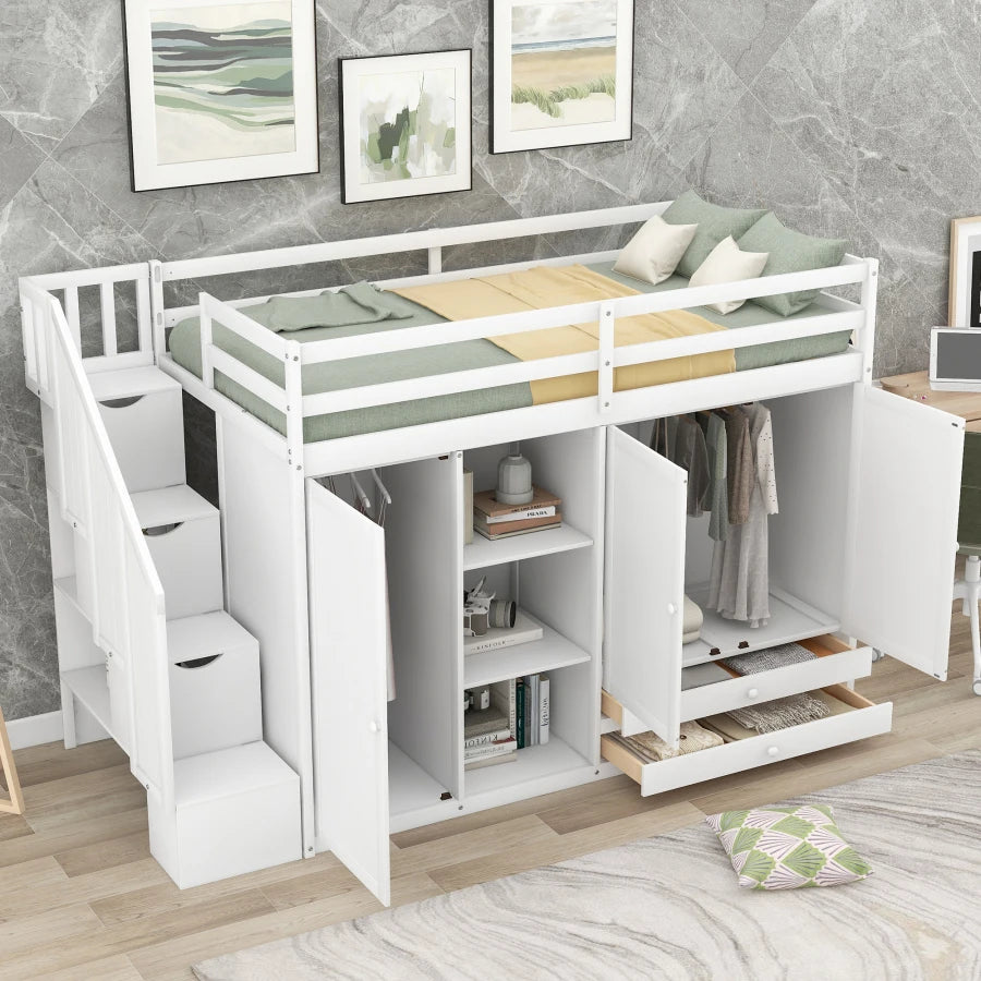 Multipurpose Loft Bed featuring Shelves, Closets, and Storage childrensterritory