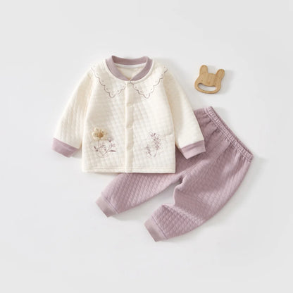 Baby Kids Long Sleeves Flower Design Winter Outfit Sets childrensterritory