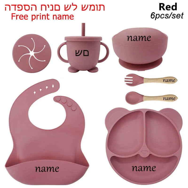 Personalized 6Pcs Toddler Feeding Suction Bowl Silicone Plates Set childrensterritory