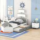 Boat-shaped Platform Bed with a Trundle, and Two Nightstands childrensterritory