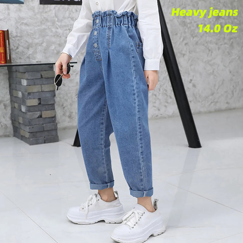 Casual High Waist Elastic Denim Pants for Girls childrensterritory