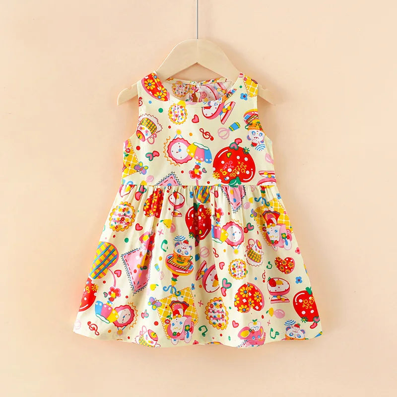 Kids Girls Cartoon Pattern Summer Party Dresses