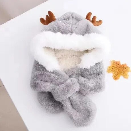 All In One Plush Windproof Deer Warm Hats for Kids childrensterritory
