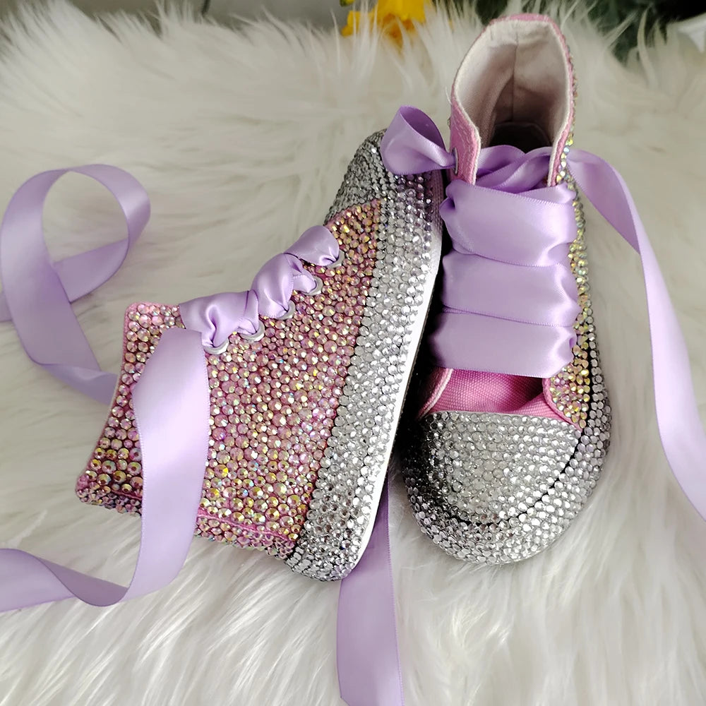 Kids Girls Handmade Rhinestones Bling Canvas Shoes childrensterritory