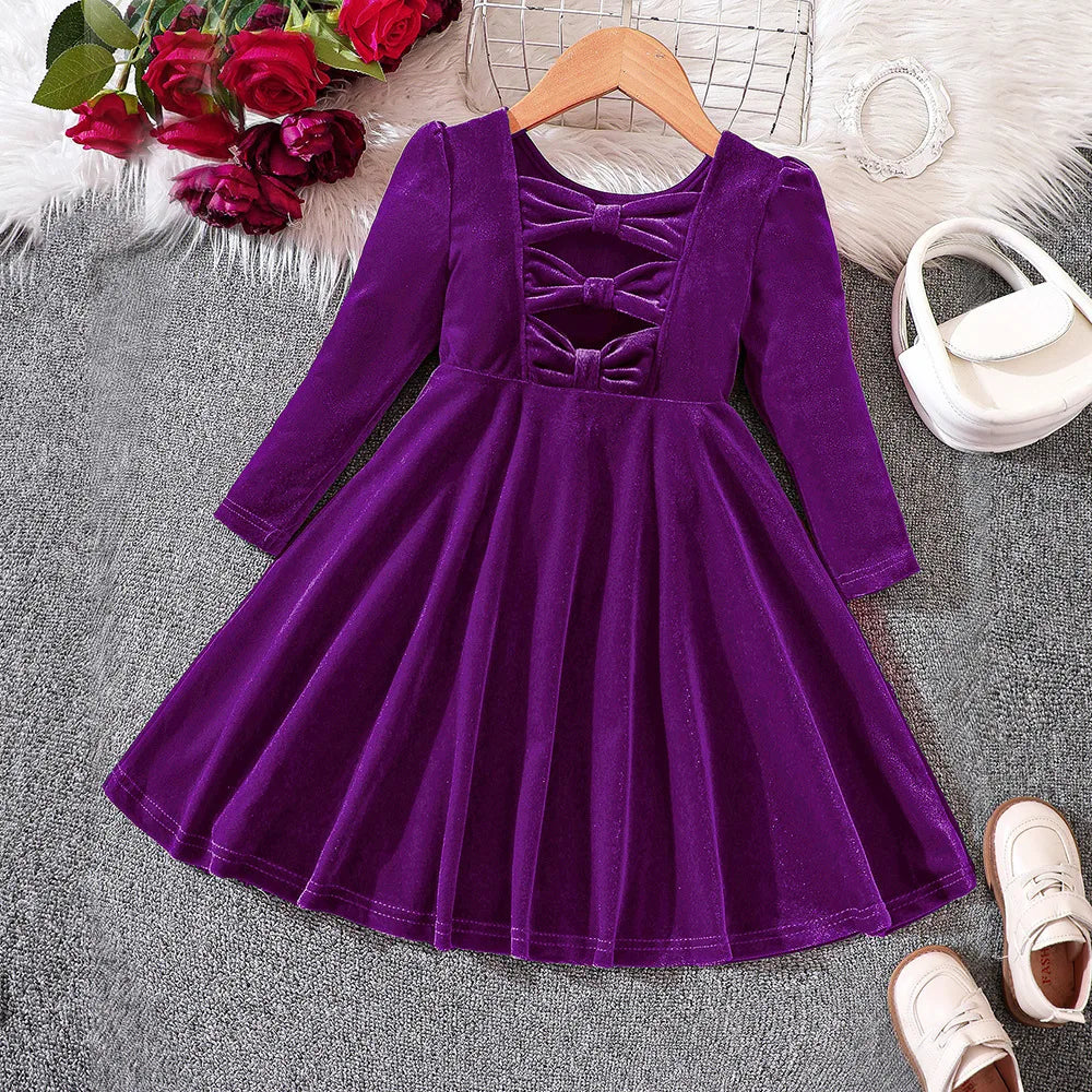 Girls’ Cozy Solid Color Long-Sleeve Winter Dresses childrensterritory