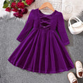 Girls’ Cozy Solid Color Long-Sleeve Winter Dresses childrensterritory
