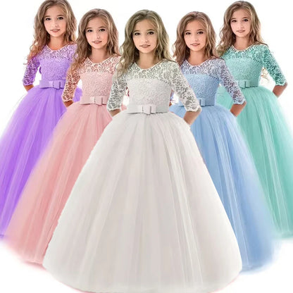 Little Girls Lace Design Long Party Dresses