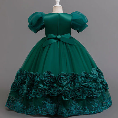 Flower Appliqués and Sequin Design Girls Long Party Dresses childrensterritory
