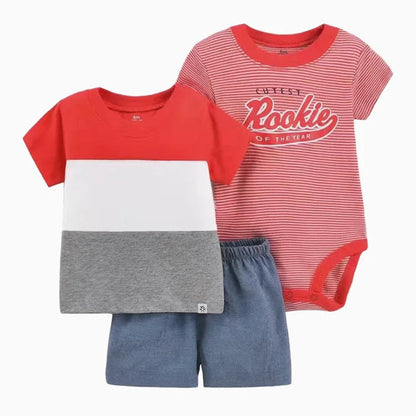 Baby Boys Cotton 3-Piece Short Bodysuit Set for Summer