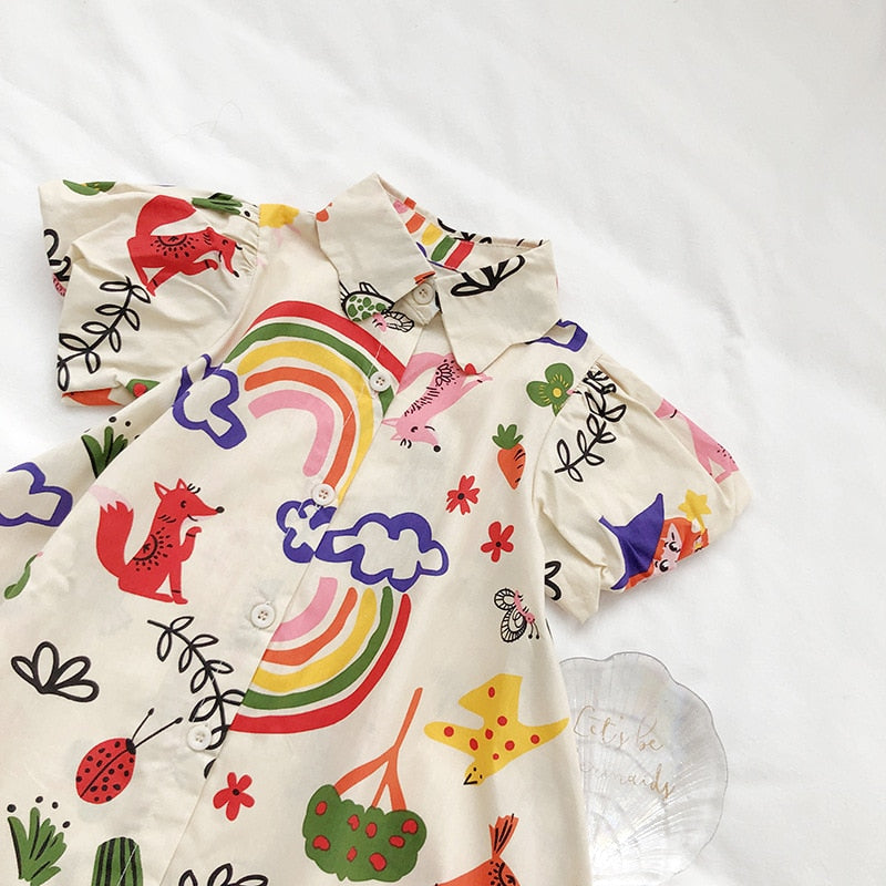 Kids Girl Short Sleeve Rainbow Graffiti Print Summer Dress childrensterritory