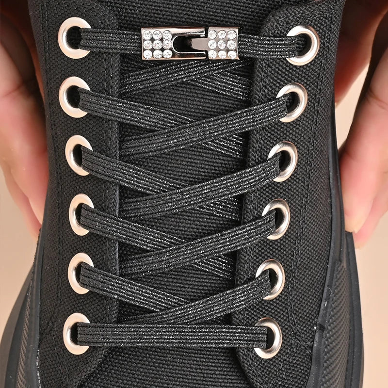 Colorful 1Pair Elastic Lace Shoelaces with Diamond Buckle