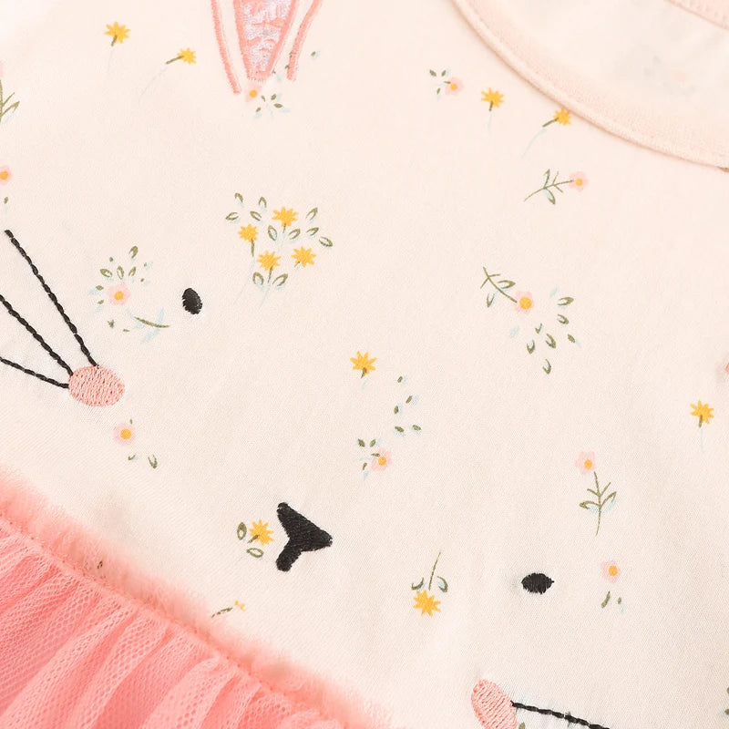 Girls Short Sleeves Cute Rabbit Design Summer Dresses childrensterritory